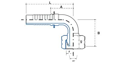 DKO-S (Г) угловой ниппель 90°, гайка с метрической резьбой, конус 24° с уплотнительным резиновым кольцом, тяжелая серия