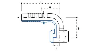 ORFS (Г) угловой ниппель 90°, гайка с резьбой UNF, с уплотняющим фронтальным соединением