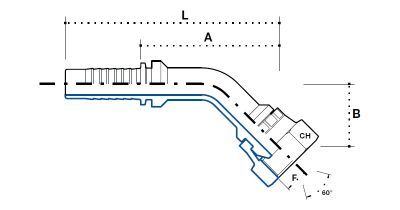 BSP (Г) угловой ниппель 45°, гайка с трубной резьбой - BSP, конус 60°