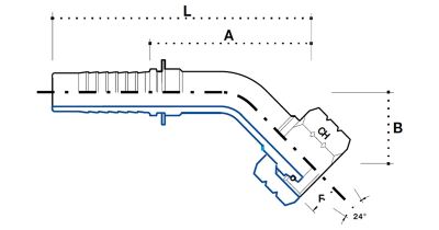 DKO-S (Г) угловой ниппель 90°, гайка с метрической резьбой, конус 24° с уплотнительным резиновым кольцом, тяжелая серия