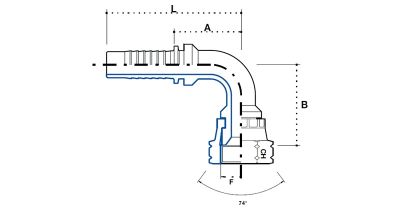 JIC (Г) угловой ниппель 90°, гайка с резьбой UNF, конус 74° с уплотняющим соединением